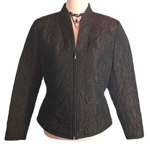 Dana Buchman Vntg Dark Brown Fitted Embroidered Puffer Zip Up Jacket 10P